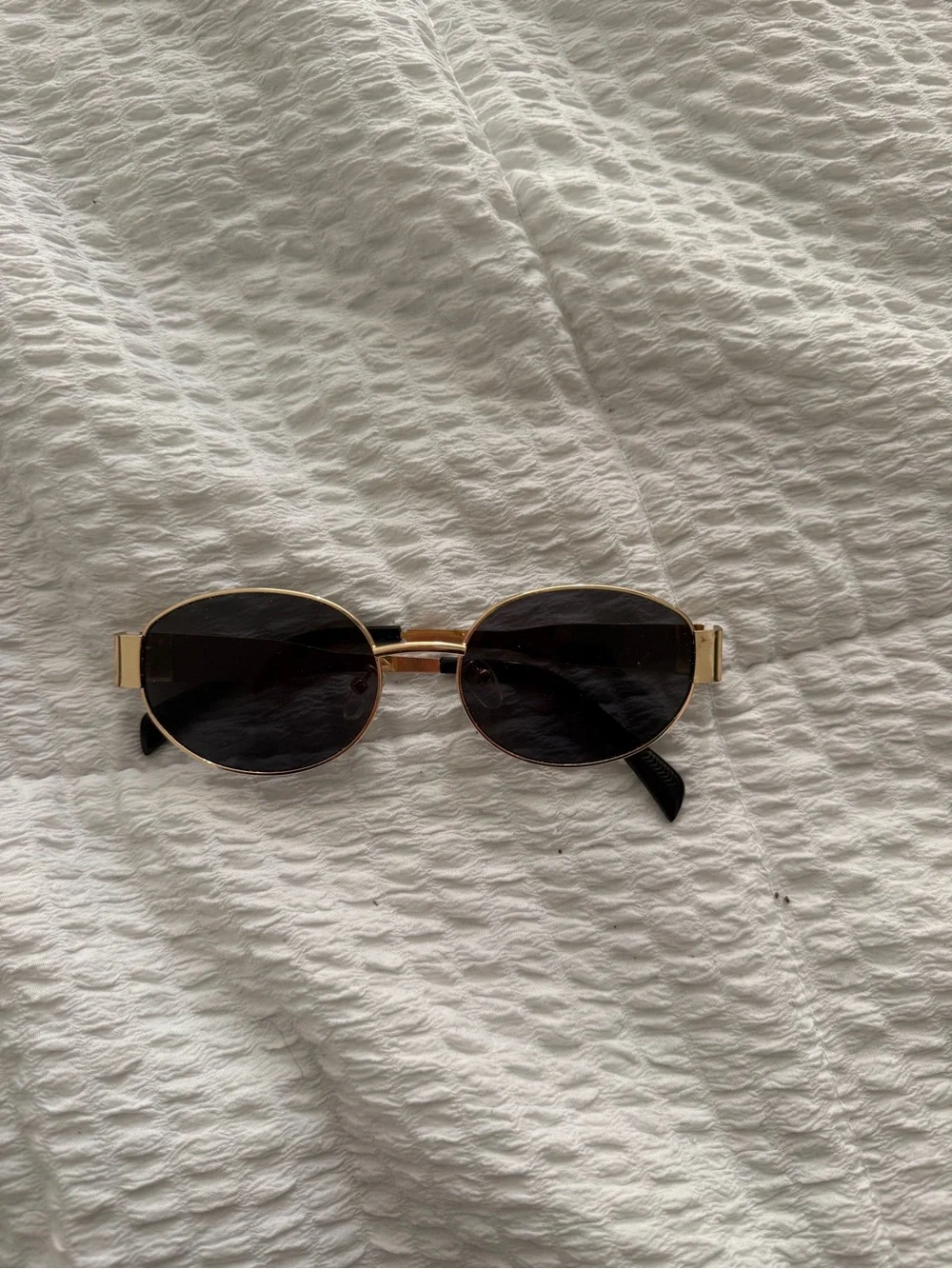 Gold Frame Black Lens Oval Sunglasses - Women Accessories